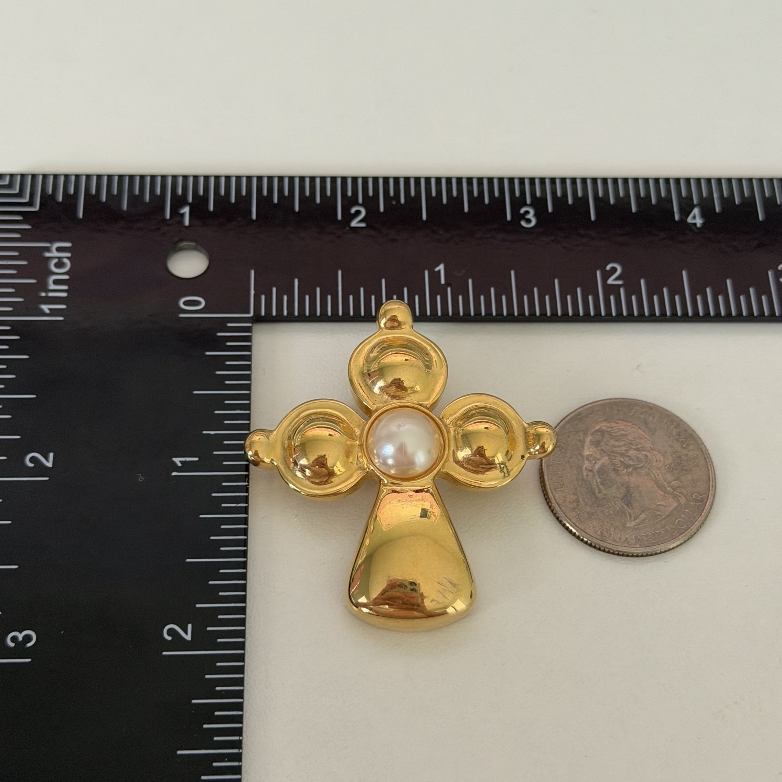 Vintage Premier Designs Maltese Cross Shiny Gold Tone Brooch Pin Pendant