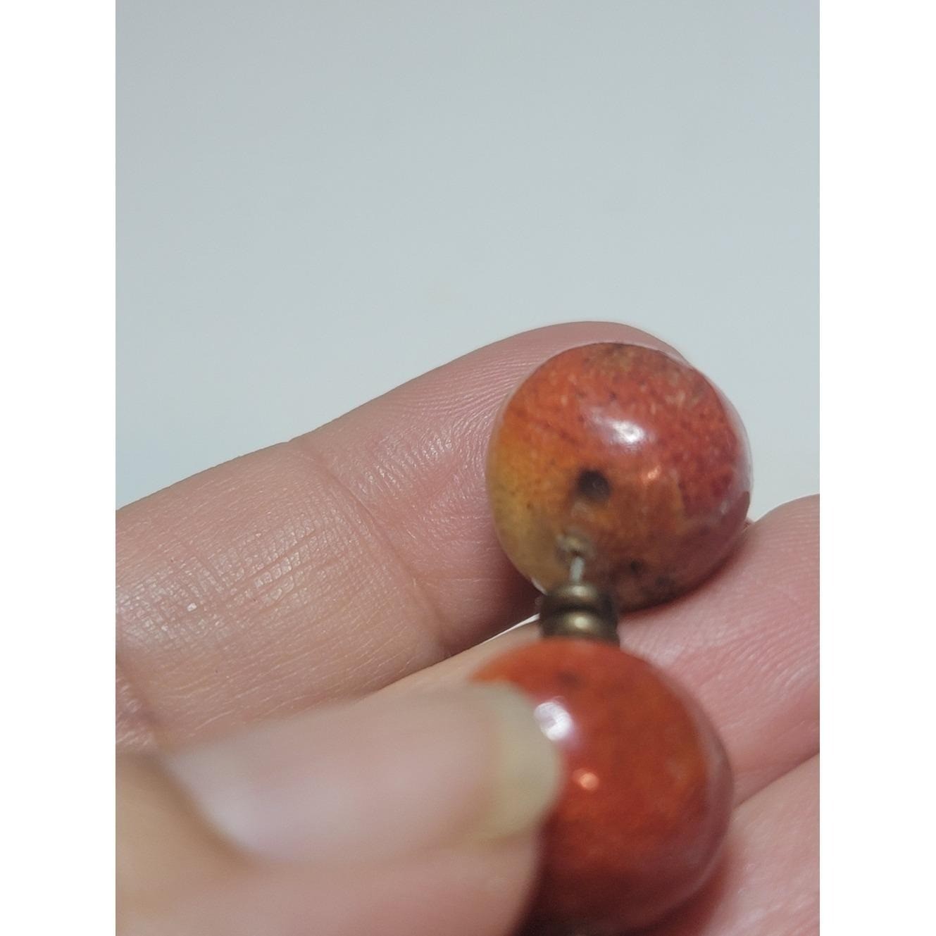 Vintage Sponge Coral Bead Necklace 23″ Orange Red Cream Graduated Brass Spacer