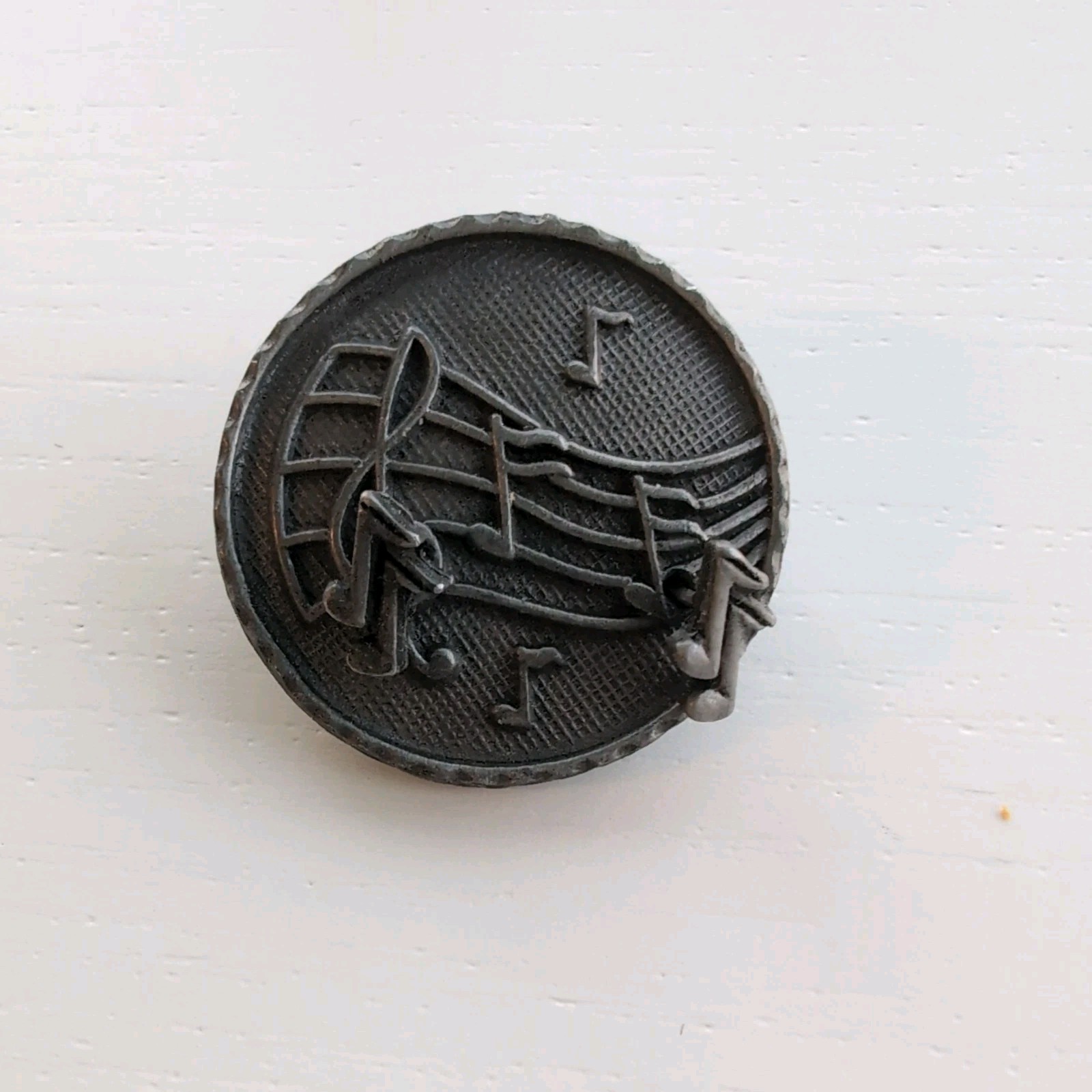 VTG Torino Brooch Earrings Pewter Silver-tone Music Musical Notes Jewelry Set 1″