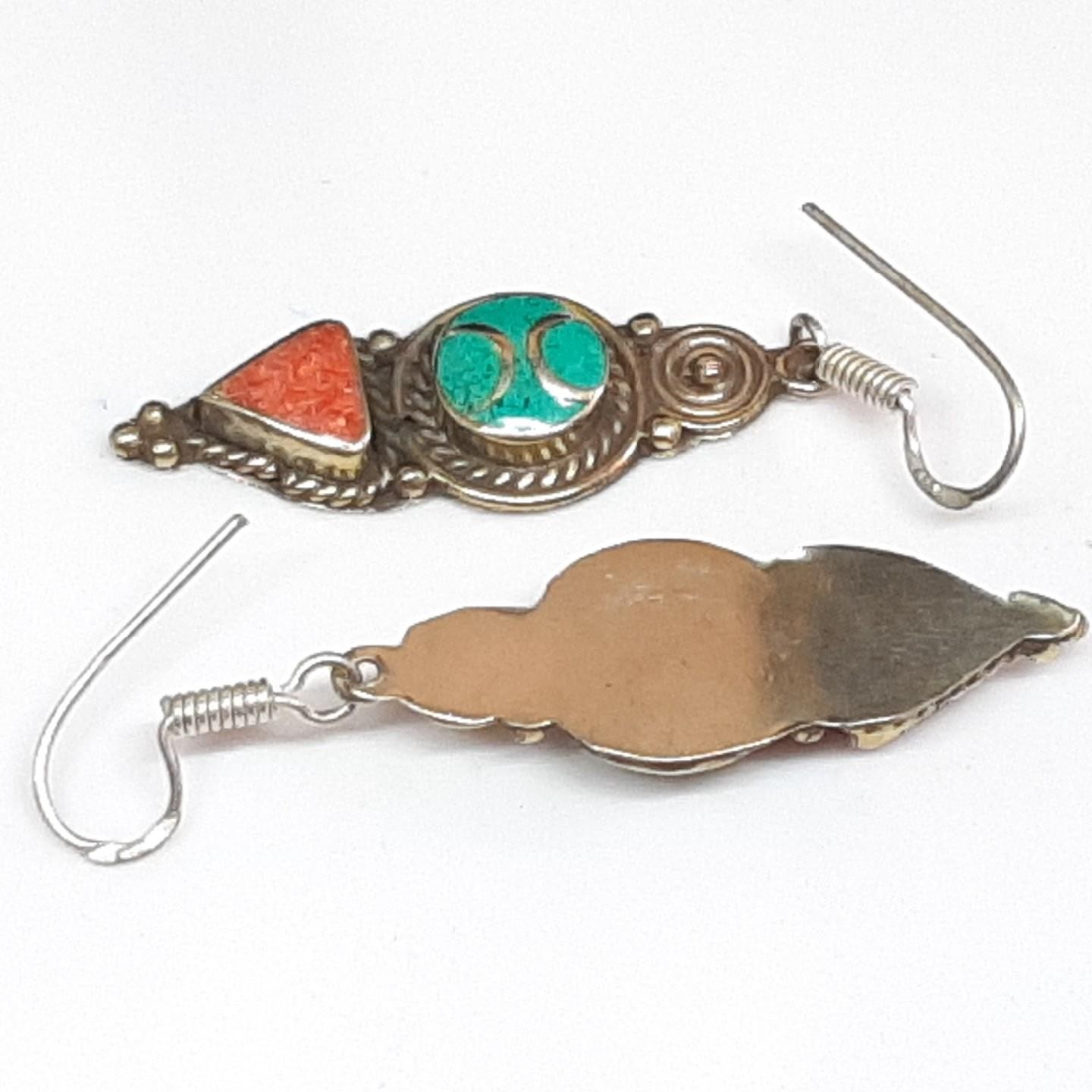 Vintage 12.00ctw Turquoise & Carnelian 925 Silver Dangle Earrings 21.4g