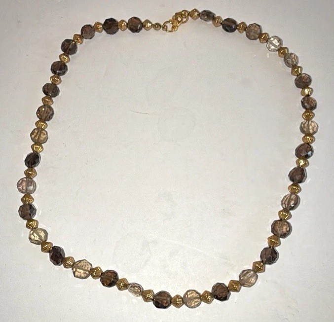 Faceted Glass Bead Necklace Flapper Bronze Tone 16.5″ L