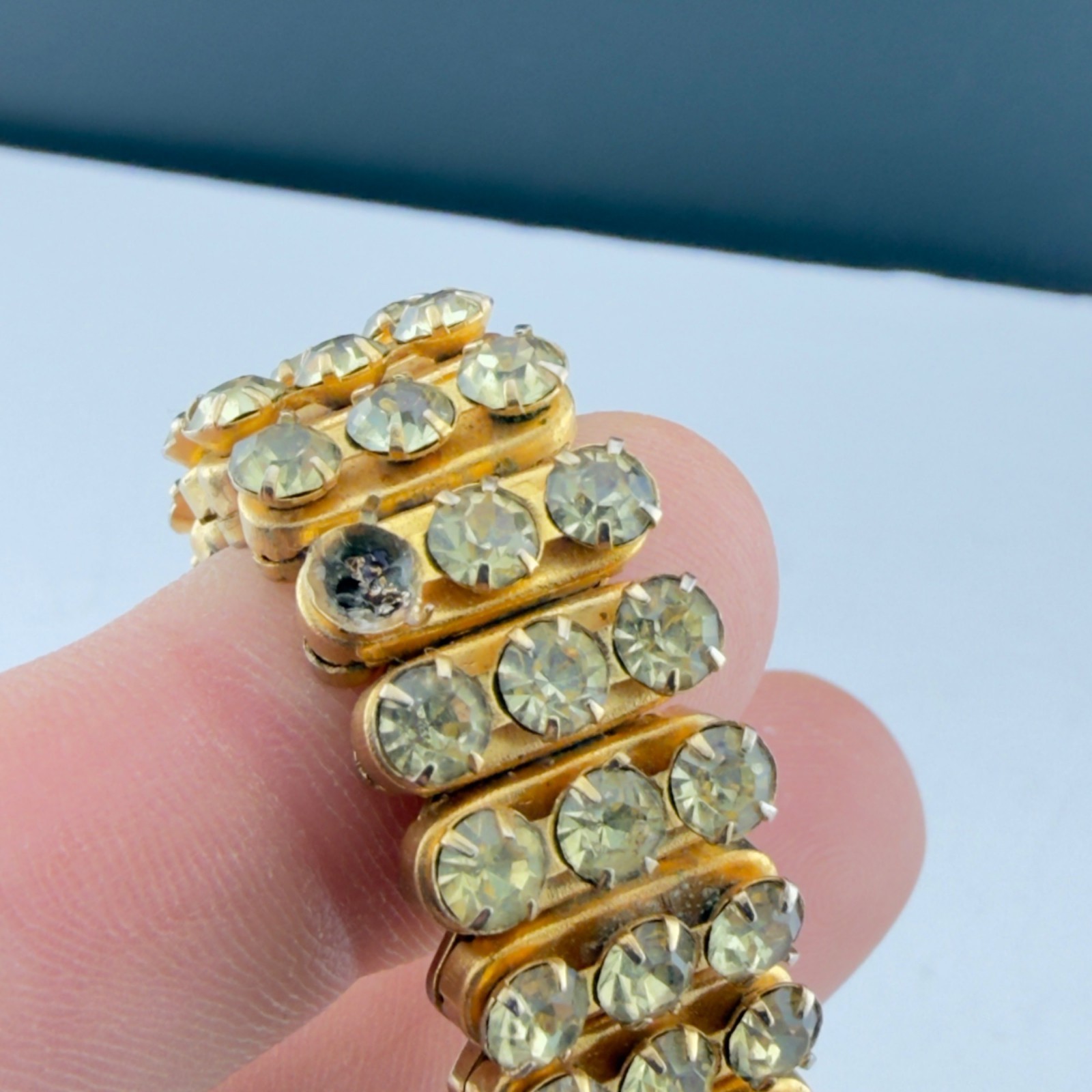 Vintage Rhinestone Expansion Bracelets Set of 2 Stretch Silver/Gold Tone 3 Row