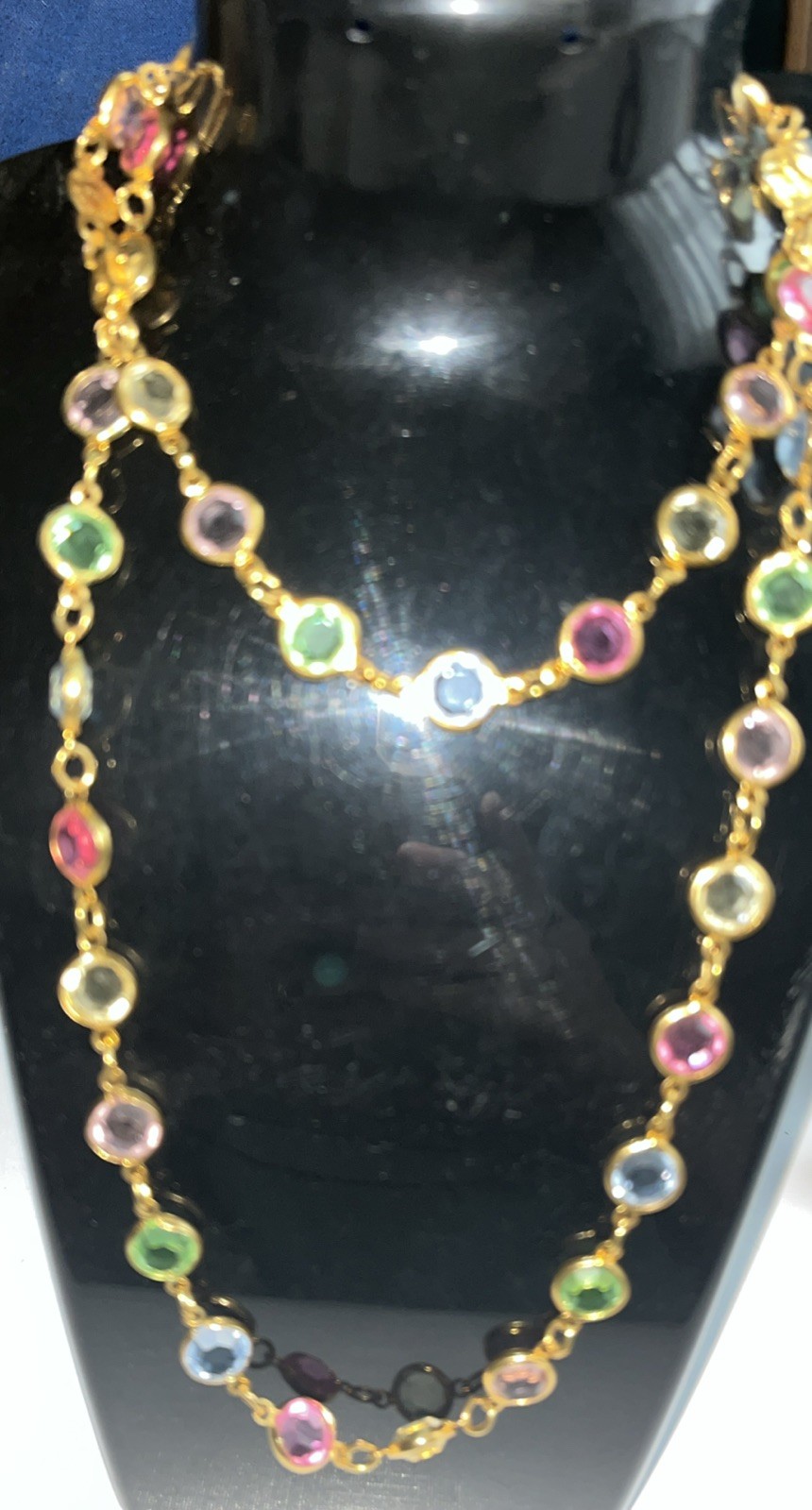 Australian Crystal Necklace Pastel USA Vintage GoldTone Multi Color