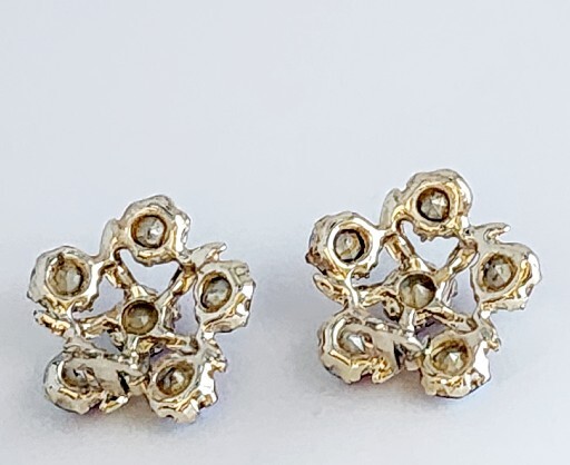 AURORA BOREALIS PURPLE BLUE PINK HUES FLOWER CLIP-ON EARRINGS-1.25″ DIAMETER