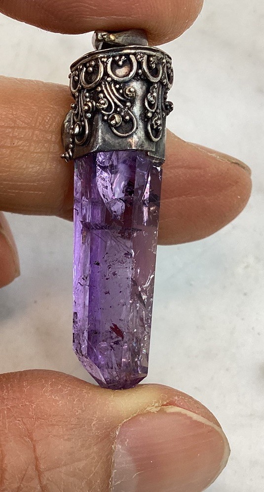 Vintage Sterling Silver Amethyst Rock Crystal Pendant