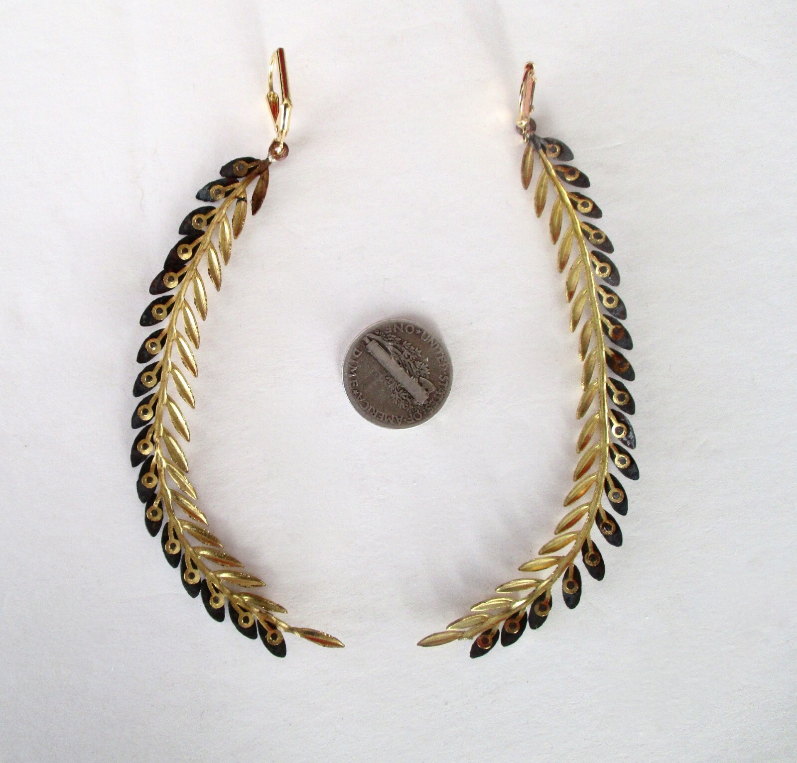 Pair of Antique Cut Steel & Brass “Shoulder Duster” Branch Earrings