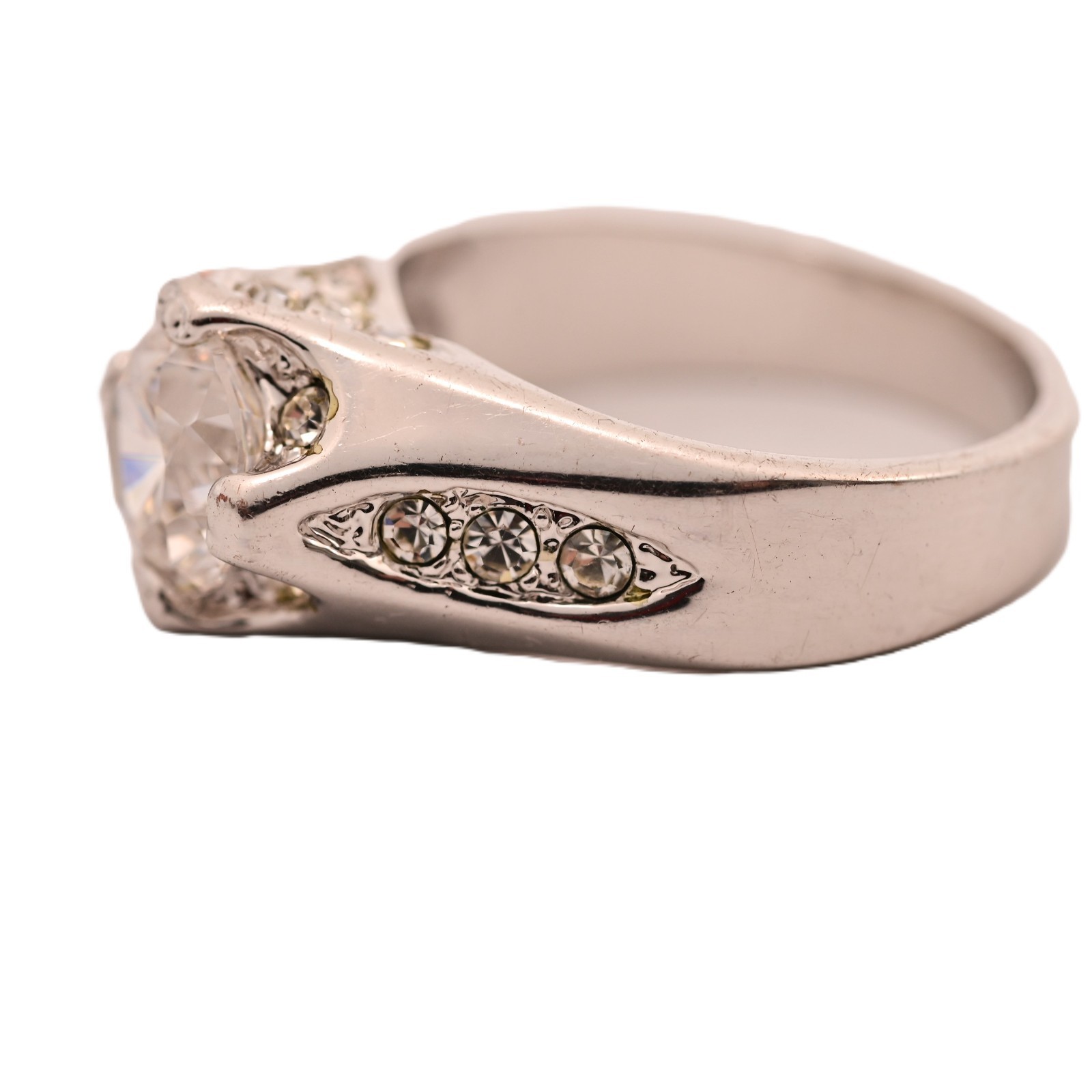 Antique Original Vintage Deco Designer Silver Moissanite Gemstone Estate Ring