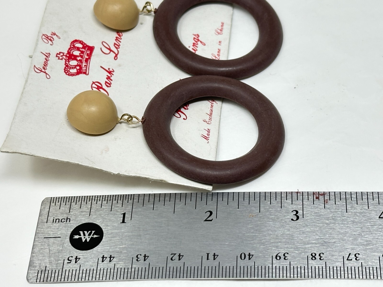 Jewels by PARK LANE Goldtone Tan Brown Plastic 2.75″ Drop Dangle Earrings