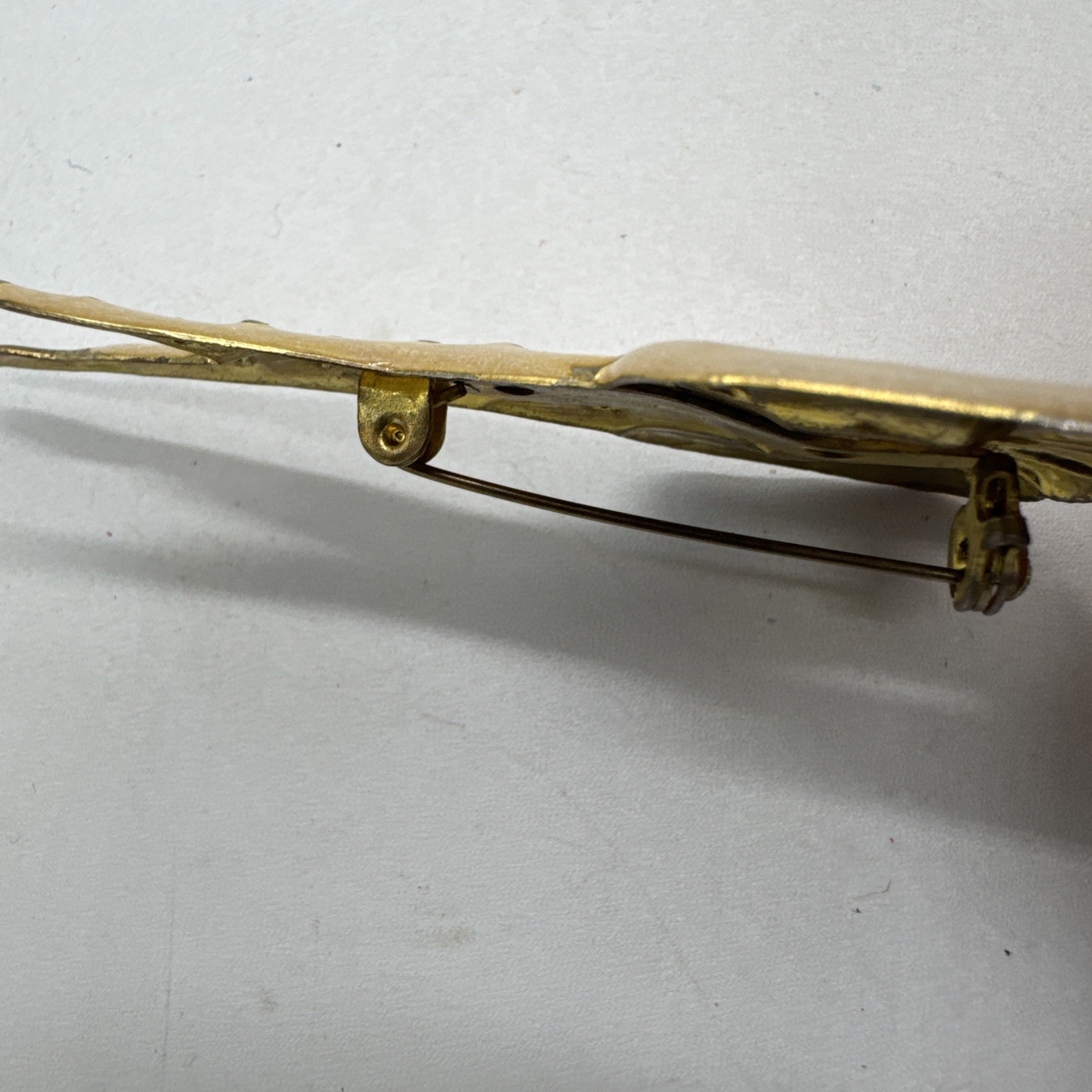 Gold-Tone Metal And Ivory Enamel Fashionista Woman Vintage Brooch 3 1/4” Long
