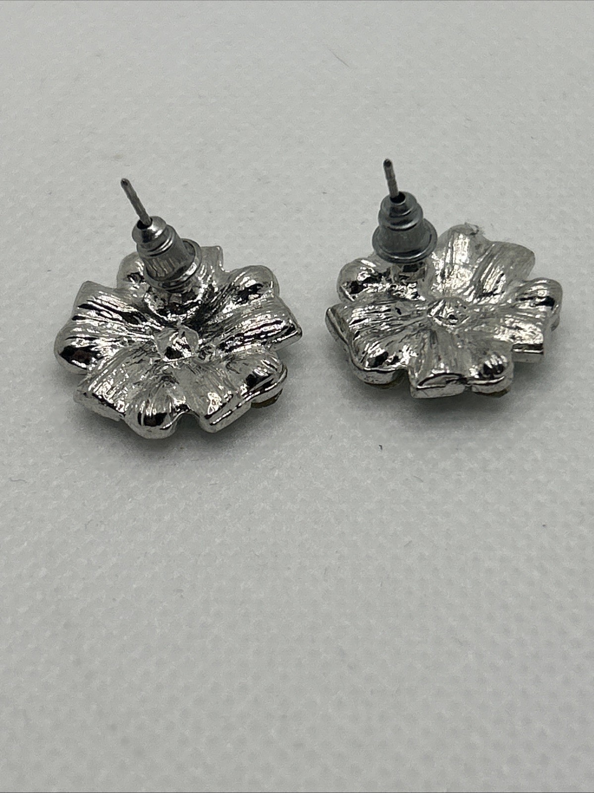 Vintage Milk Green Emerald Cut And Round Clear Rhinestones Stud Earrings