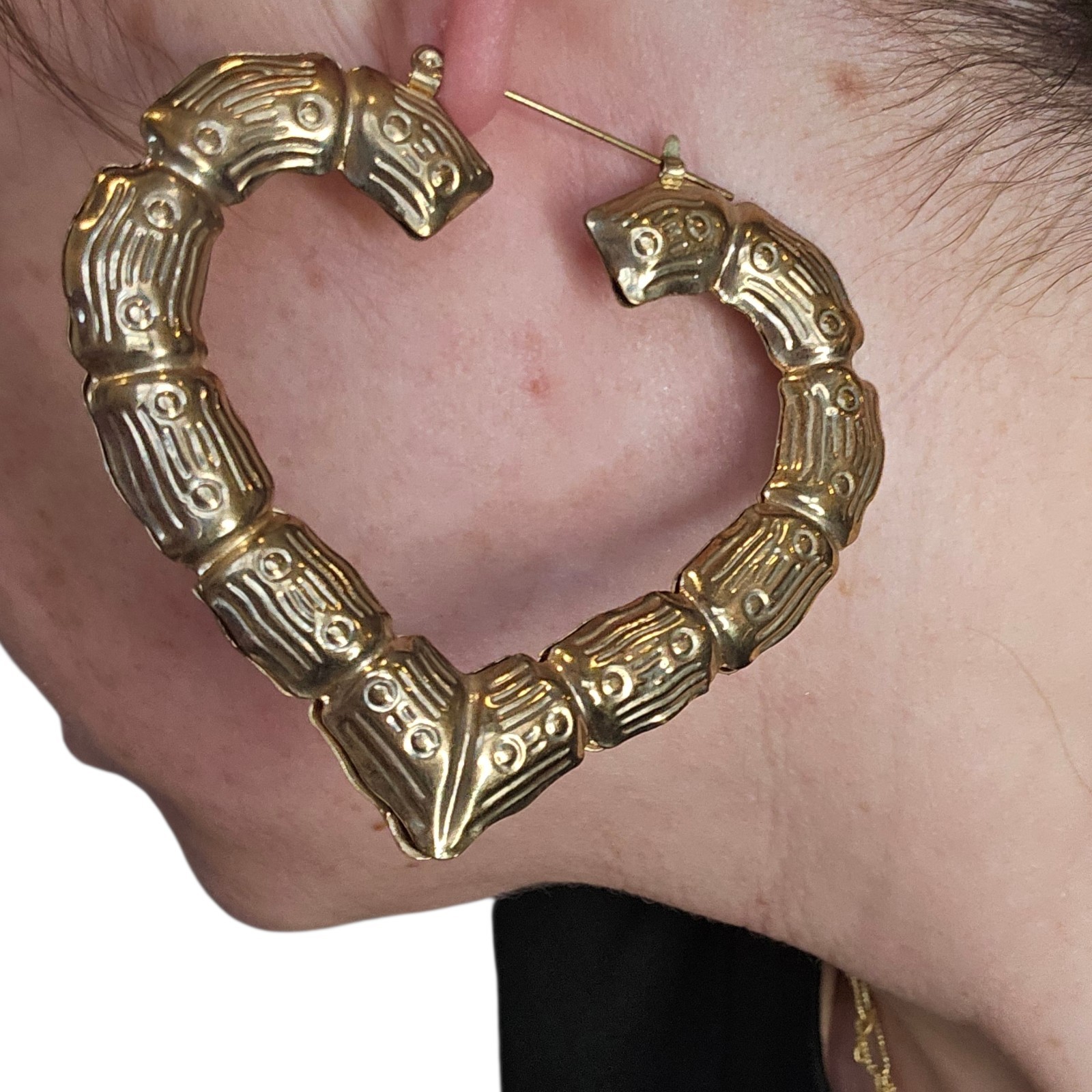 VTG Large Heart Hoop Statement Earrings Lightweight Hollow Gold Tone 2.75 Love