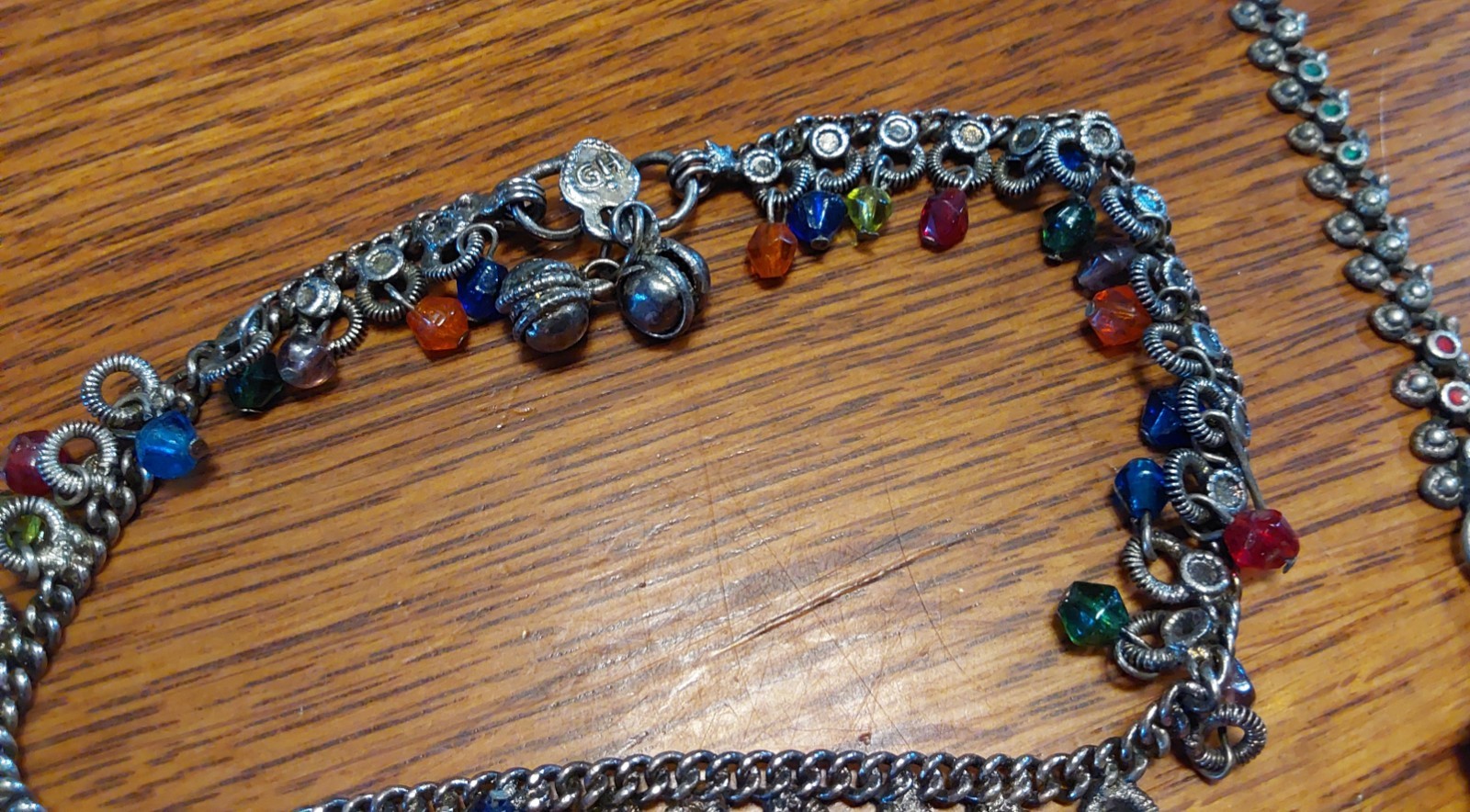 Vintage Fashion Jewelry MARKED Nice, Intricate Silver Metal w/Colorful Inserts