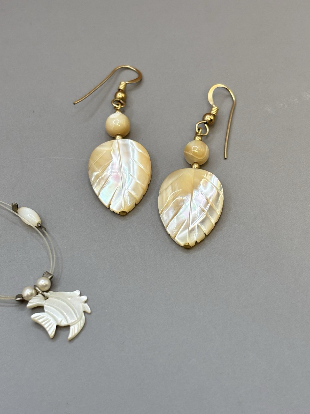 Earrings Lot MOP Shell Acrylic Hook Dangle Seashell Leaf Fish
