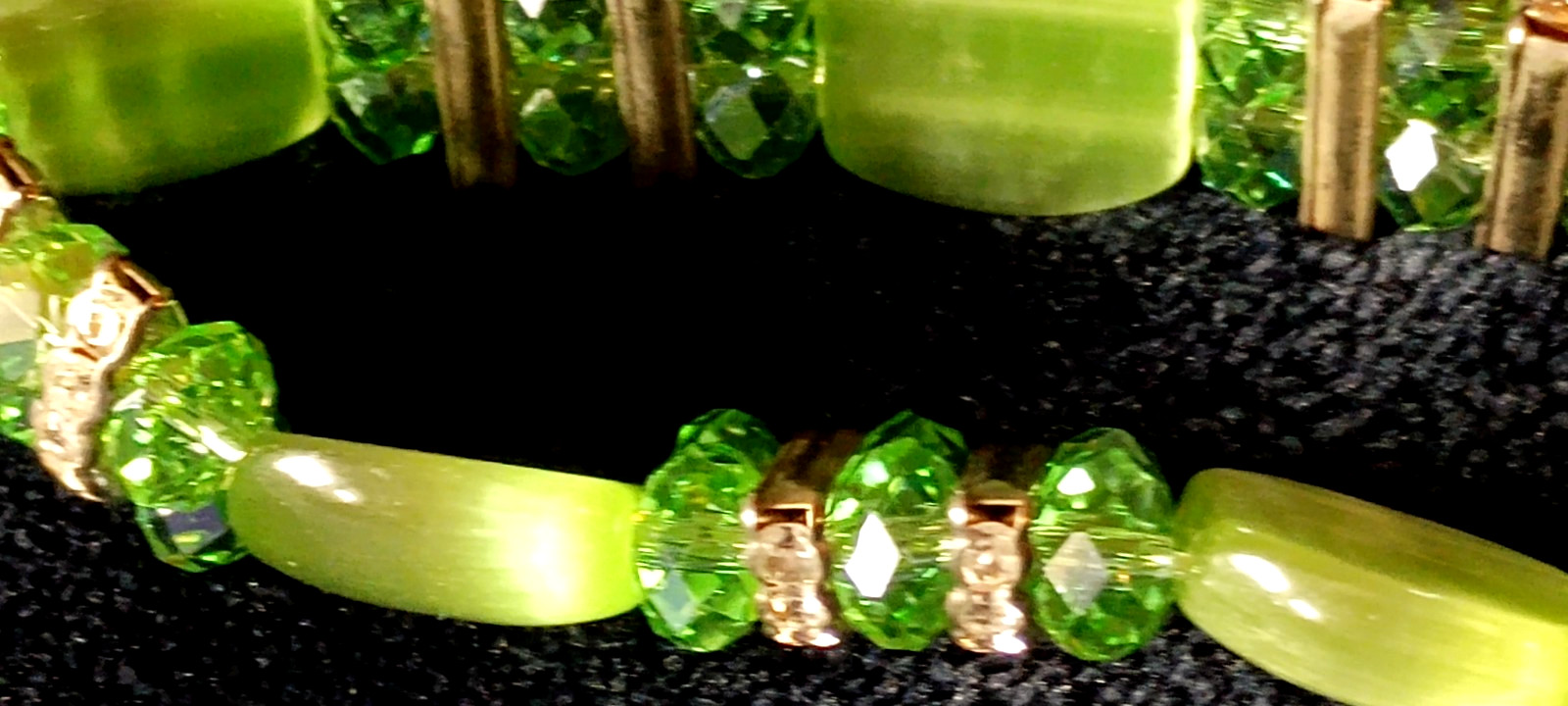 3 Different GREEN Glass bracelets 1960s-70s