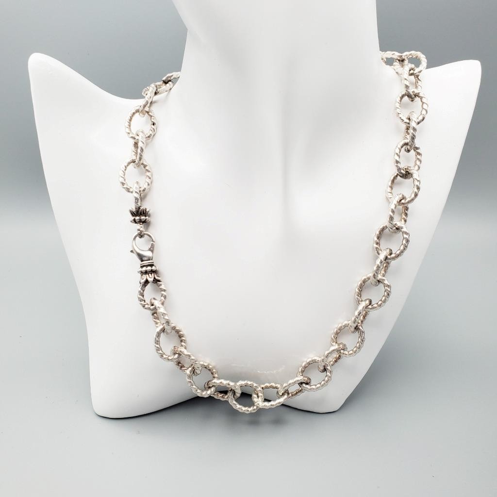 17.5” Heavy Sterling Statement Chain w Lotus Pillar Clasp 13mm Twist Links