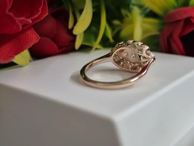Vintage Round Cut Moissanite Cluster Ring Art Deco Style Gold FN Elegant Jewelry