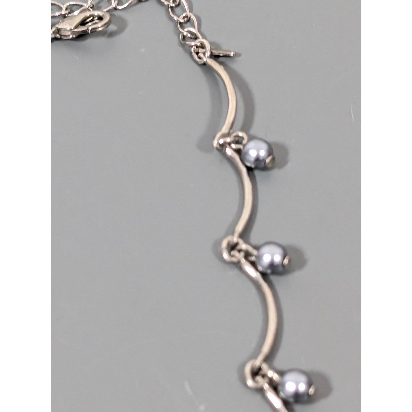 Avon Silver Tone Station Necklace Dangling Bead Drops Minimalist 18″