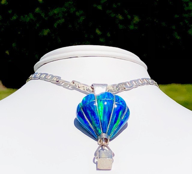 Opal Gemstone Filled Blue HOT AIR Balloon Ride Pendant necklace Vintage VIDEO RL