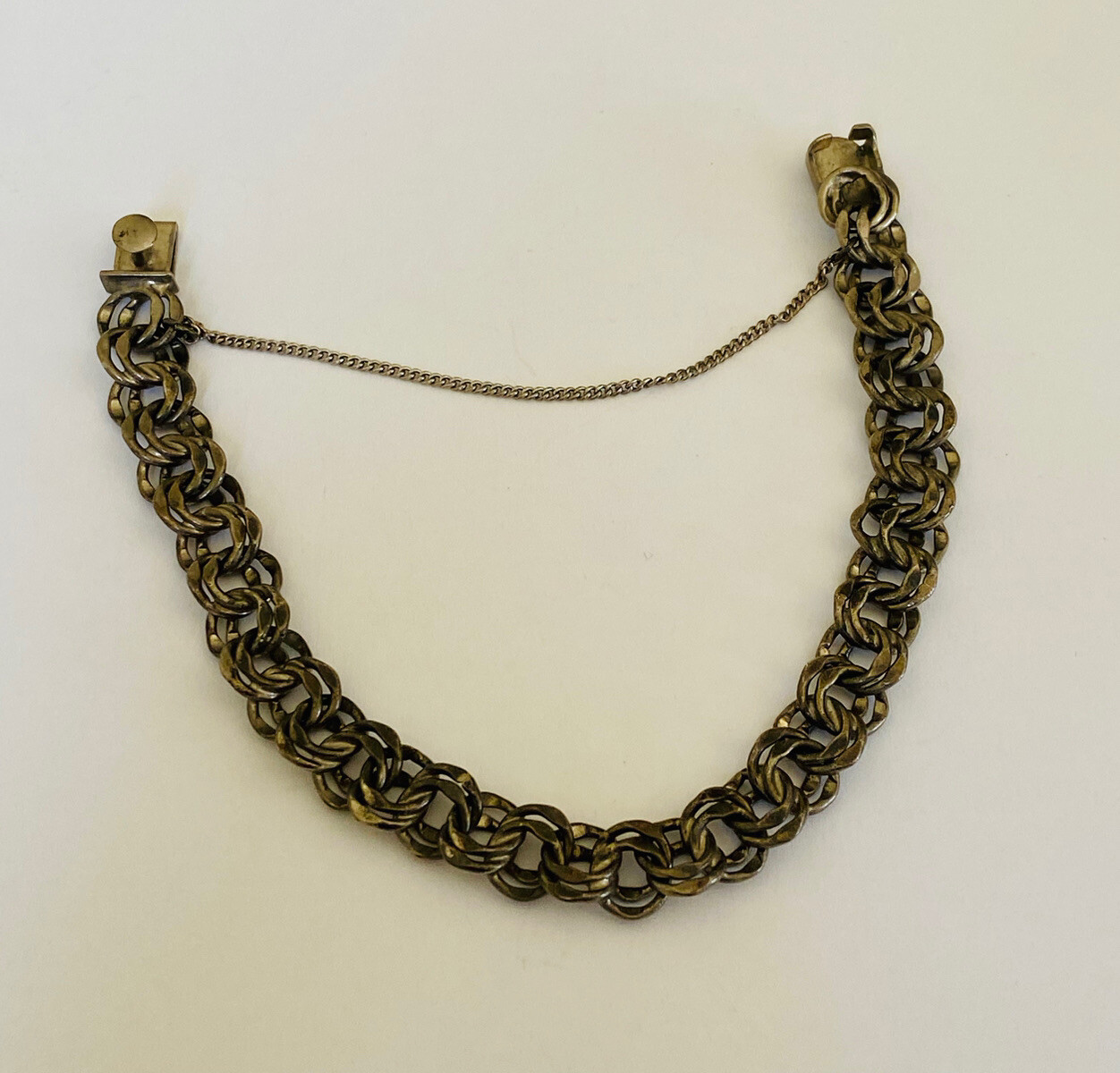 Vintage Signed sterling Silver Double Rolo Link Chain Charm Bracelet 19-Grams