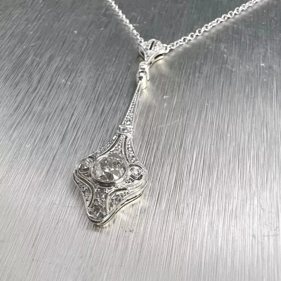 2Ct Art Deco Style Lab Created Diamond Anniversary 14K White Gold Finish Pendant