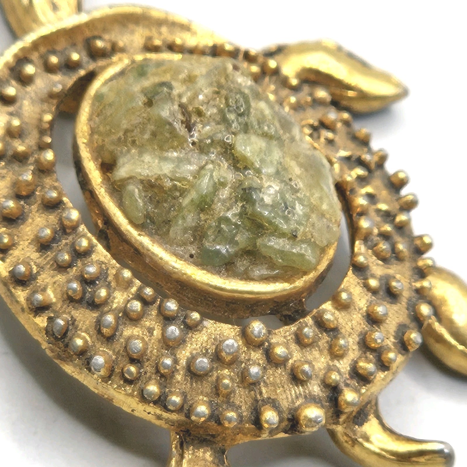 Vintage Gold Tone Turtle Earrings Dangle Hook Pierced Faux Druzy Stone Chunky2″