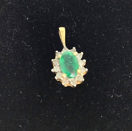 Solid 14k Yellow Gold Natural Emerald & Diamonds Pendant .6ct & .22ct .75gr 14mm