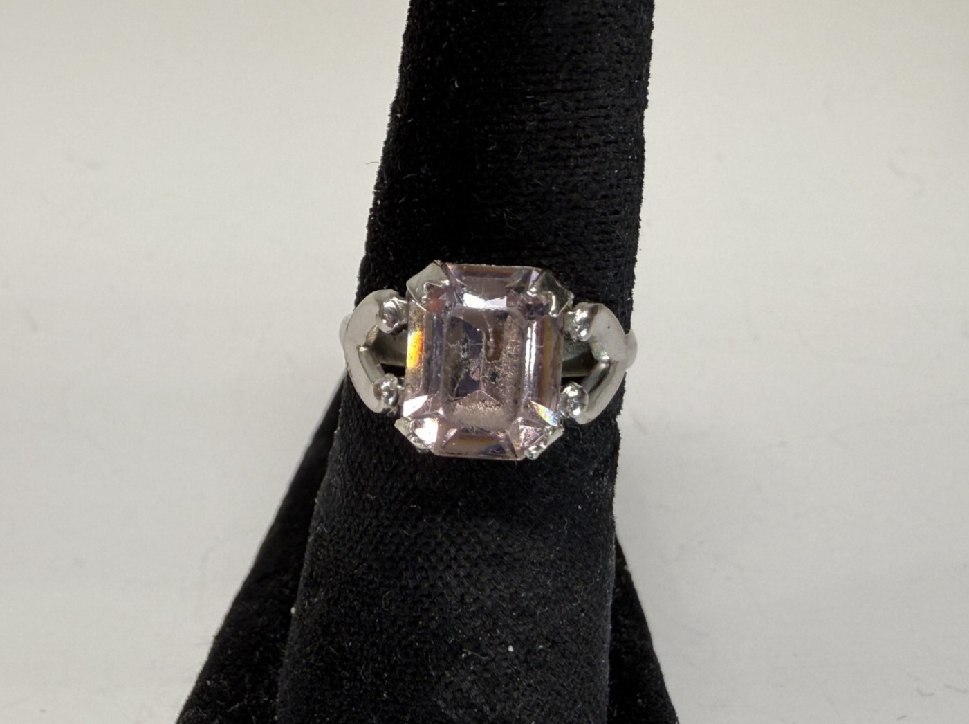 Vintage 1950’s Pat No. 2.763.140 Silver Tone Pale Pink Stone Ring Size 5.5