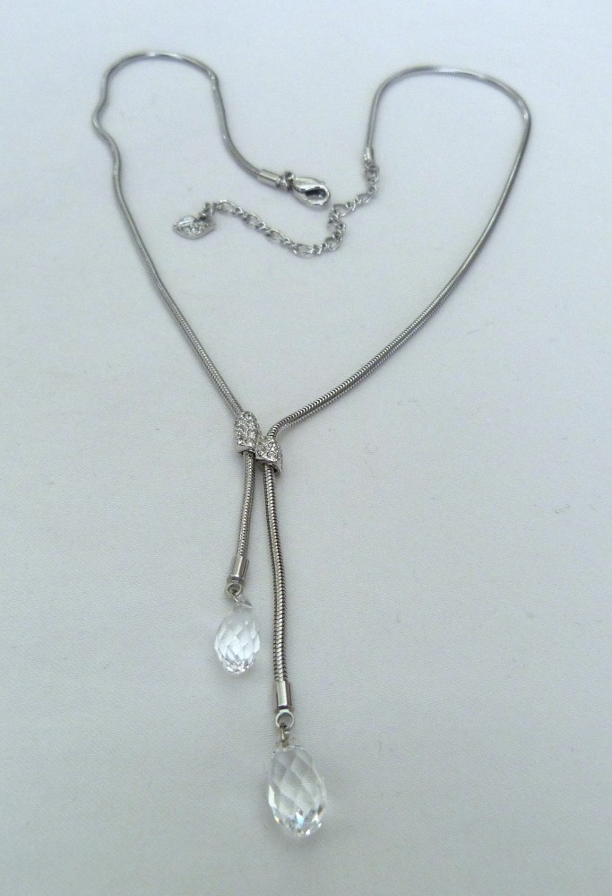 DESIGNER SWAN SIGNED SWAROVSKI FACETED BRIOLETTE CRYSTAL DROPS CHAIN NECKLACE