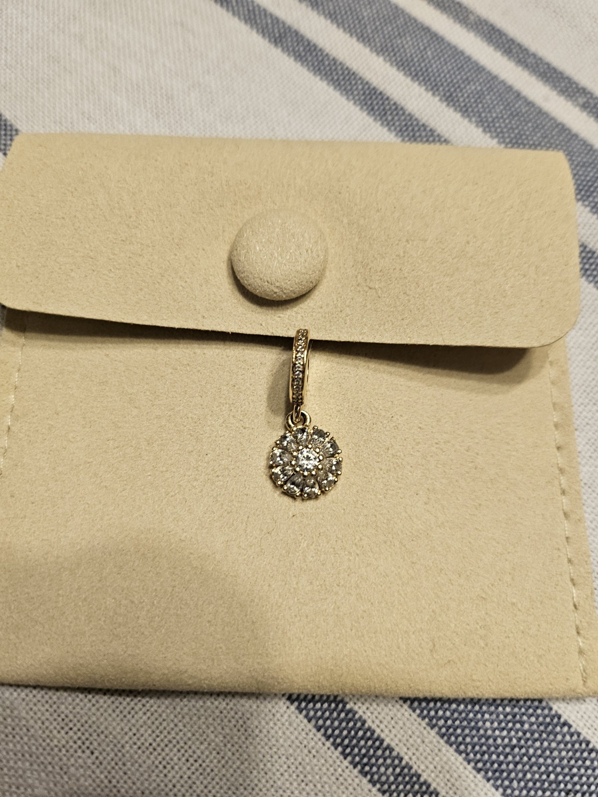 Pandora 14k Solid Y. Gold CZ Embellished Floral Drop Dangle Charm Retired 🌼