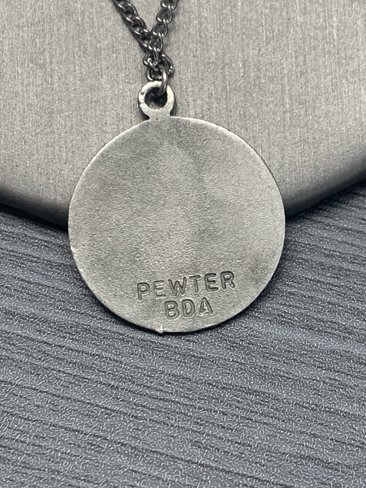 Vintage Pewter BDA First Holy Communion Hand Engraved Pendant Necklace 18”