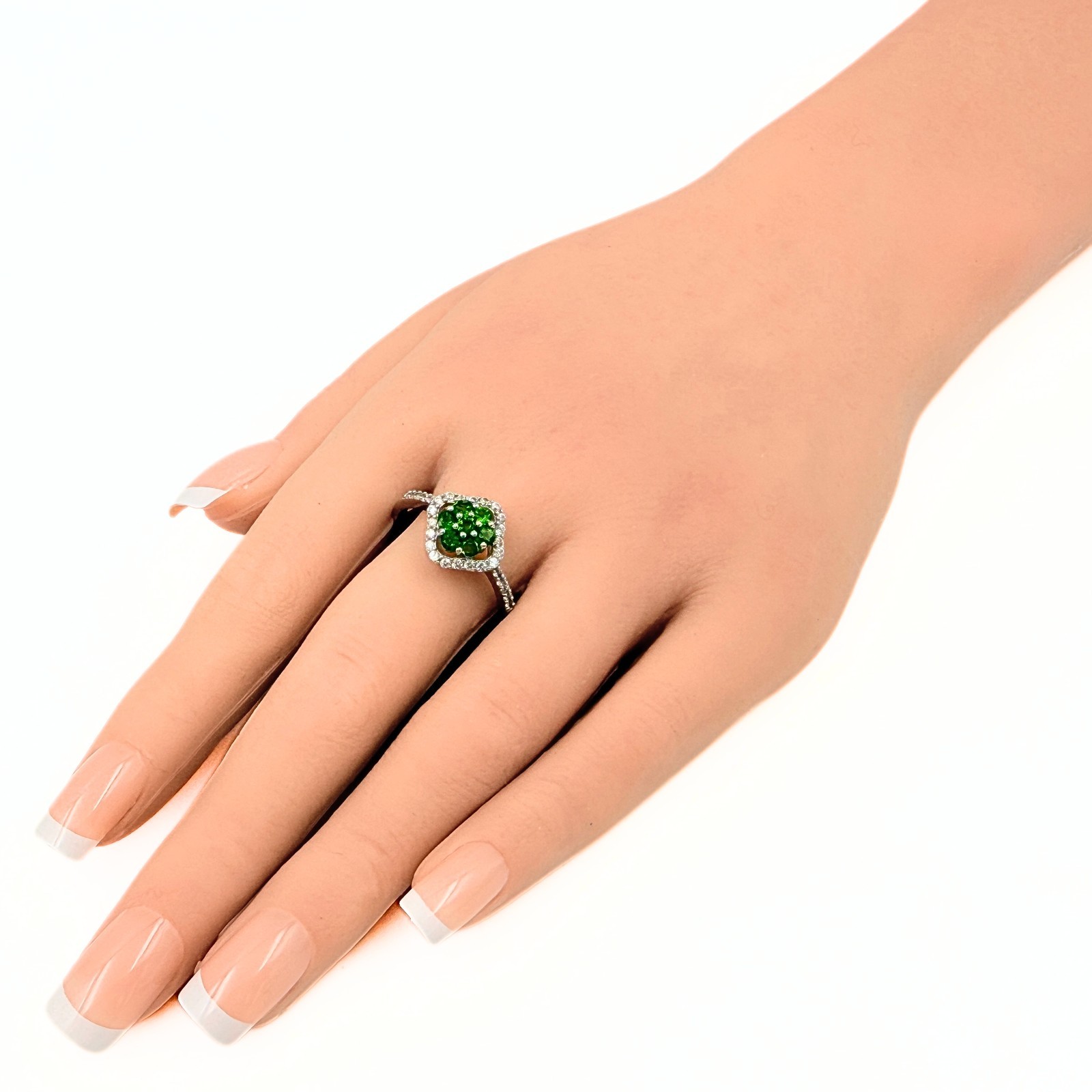 Charming Marked Sterling Silver Floral Motif Green Iolite Ring Sz 11