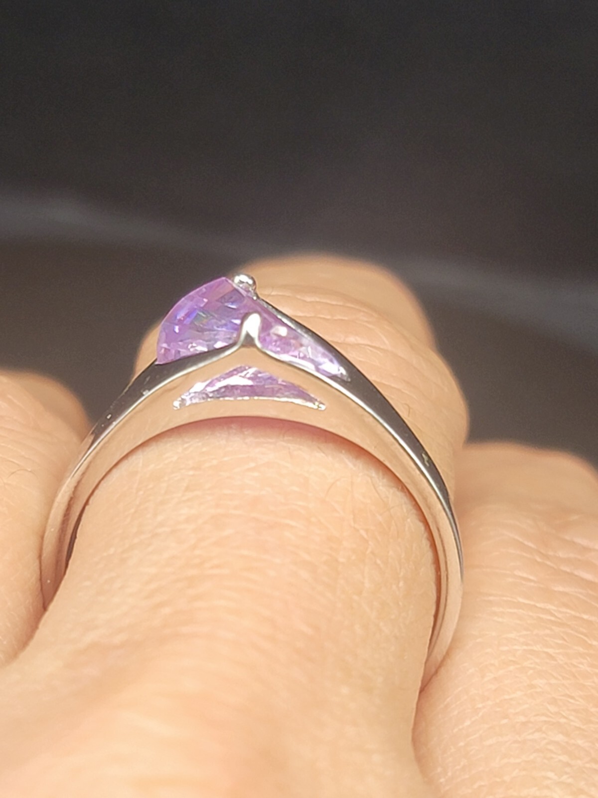 18K Gold Filled Purple Gemstone Ring Modern Statement Silver Tone Band