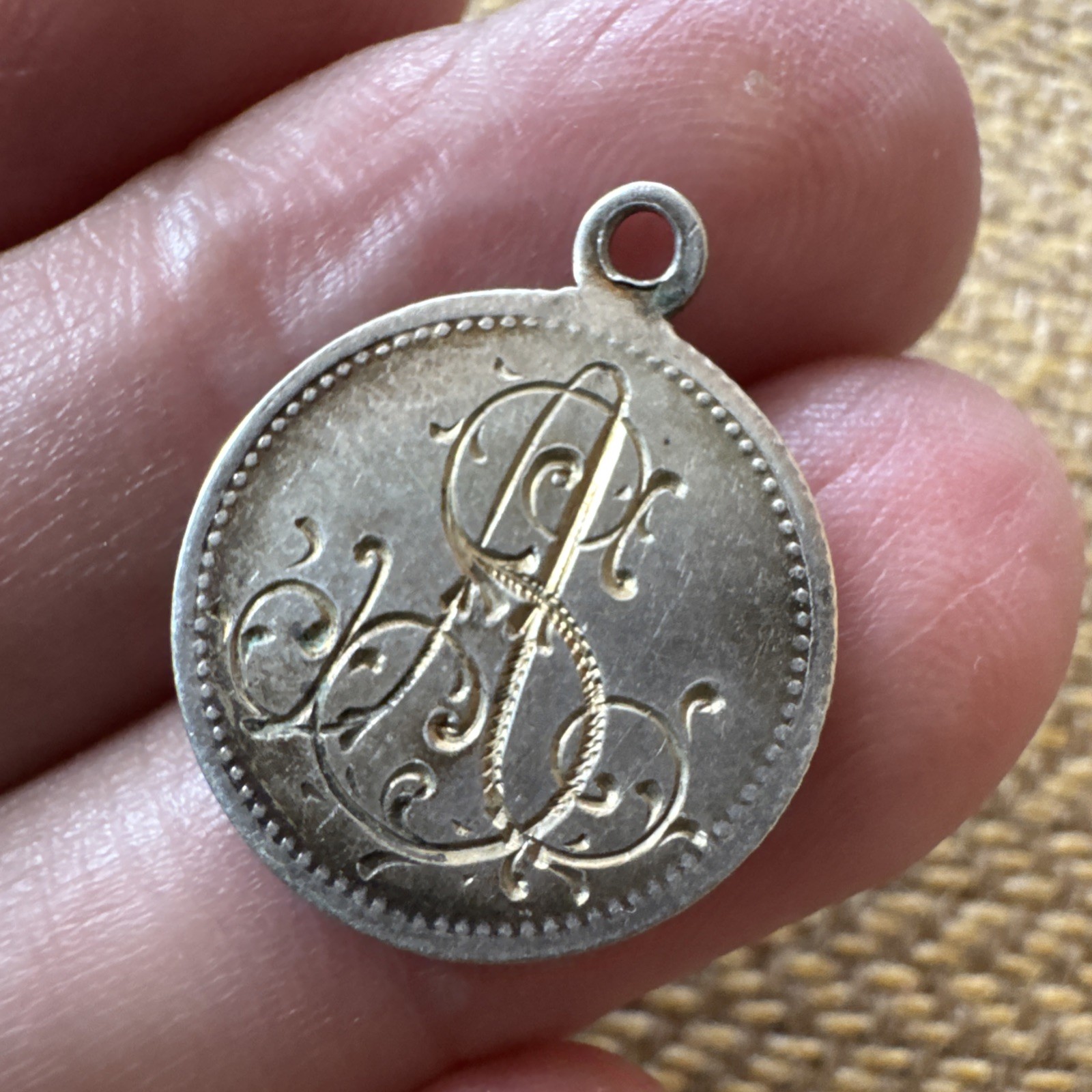 Vintage Antique Charm Engraved Coin German