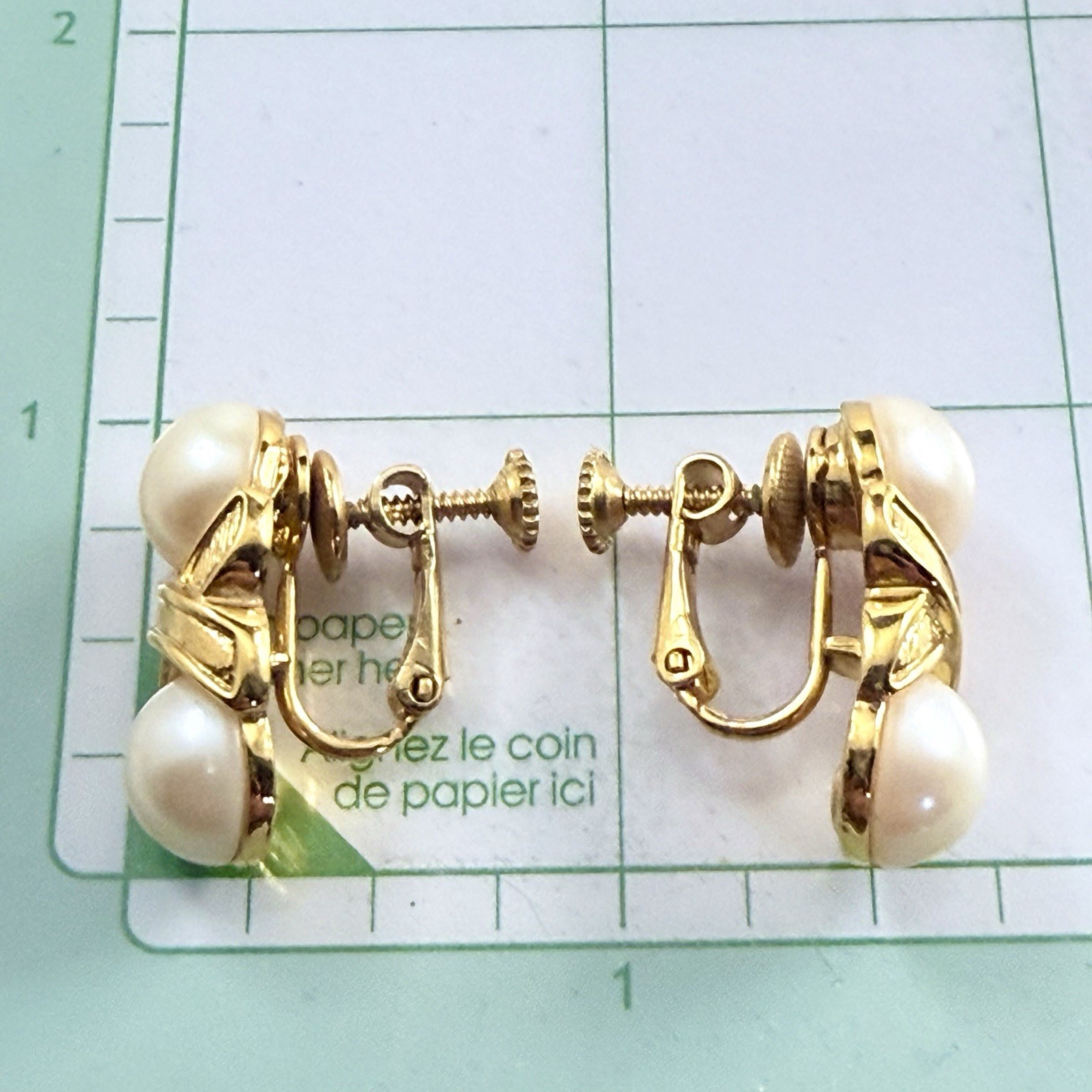Vintage NAPIER Faux Pearl Gold Tone Adjustable Clip on Earrings