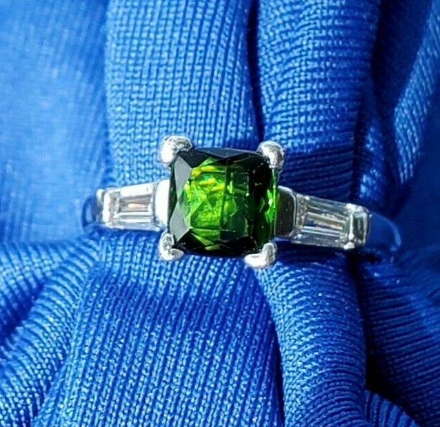 EARTH MINED TOURMALINE DIAMOND Deco Engagement Ring ORIGINAL PLATINUM Solitaire
