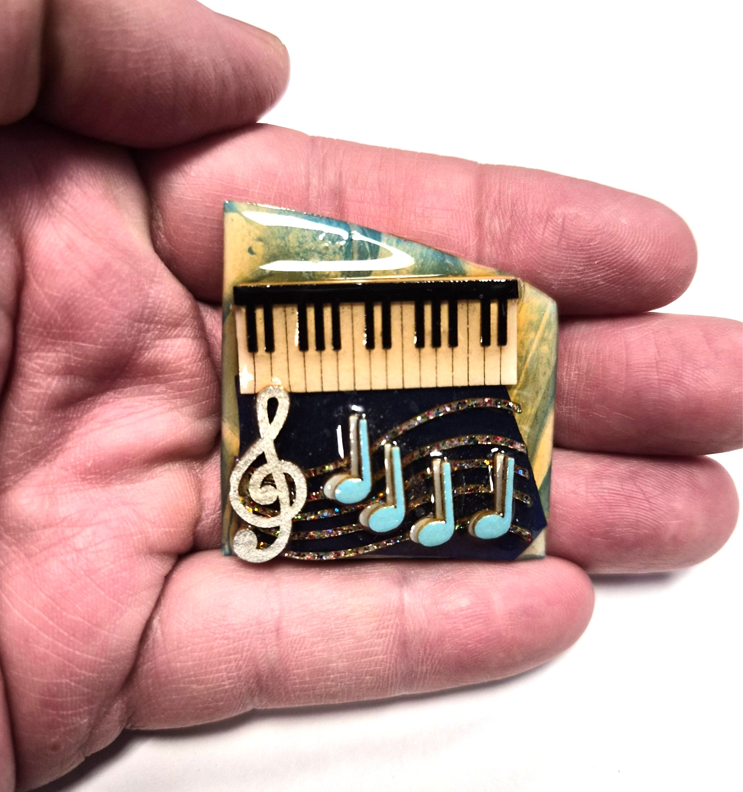 Vintage Music Pins by Lucinda Piano Clef & Blue Eighth Notes Pin / Brooch