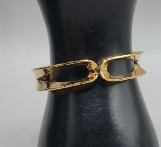 Vintage Crown Trifari Hinged Cuff Bracelet Gold Tone Modern Open Design 1960s