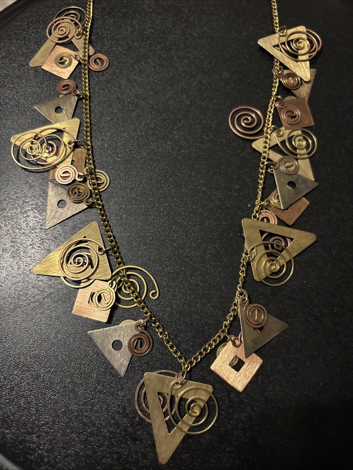 Artist Mixed Metal Brutalist Modernist Geometric Statement Necklace Brass Copper