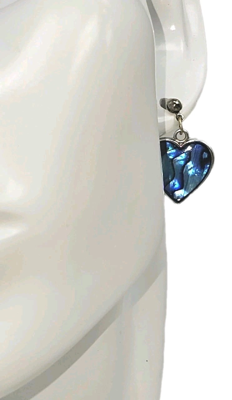 Vintage Paua Shell Heart Shaped Dangle Drop Earrings For Pierced Ears | 5/8″