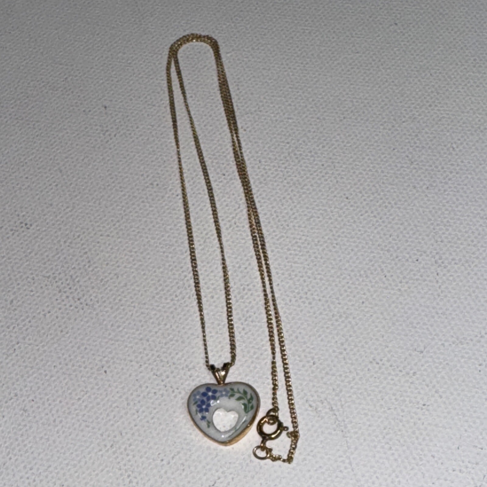 Vtg Signed 14k Gold Filled Lenox Open Heart Porcelain Pendant Necklace sz 18 3/4