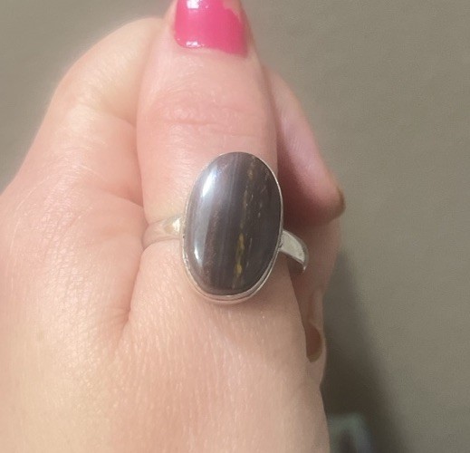 Artisan Tiger Eye Cabochon Set In 925 Silver Ring Size 12.5 Boho Natural Earthy