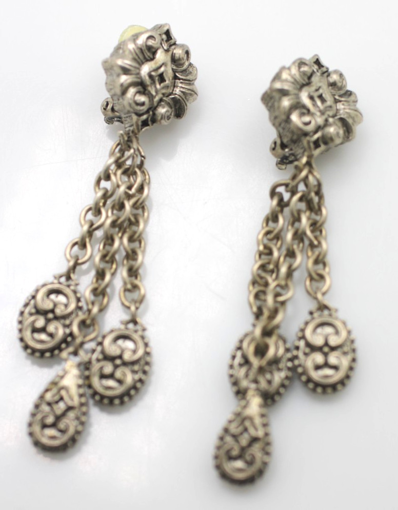 Premier Designs Jewelry USA drop dangle silver tone chains clip on earrings