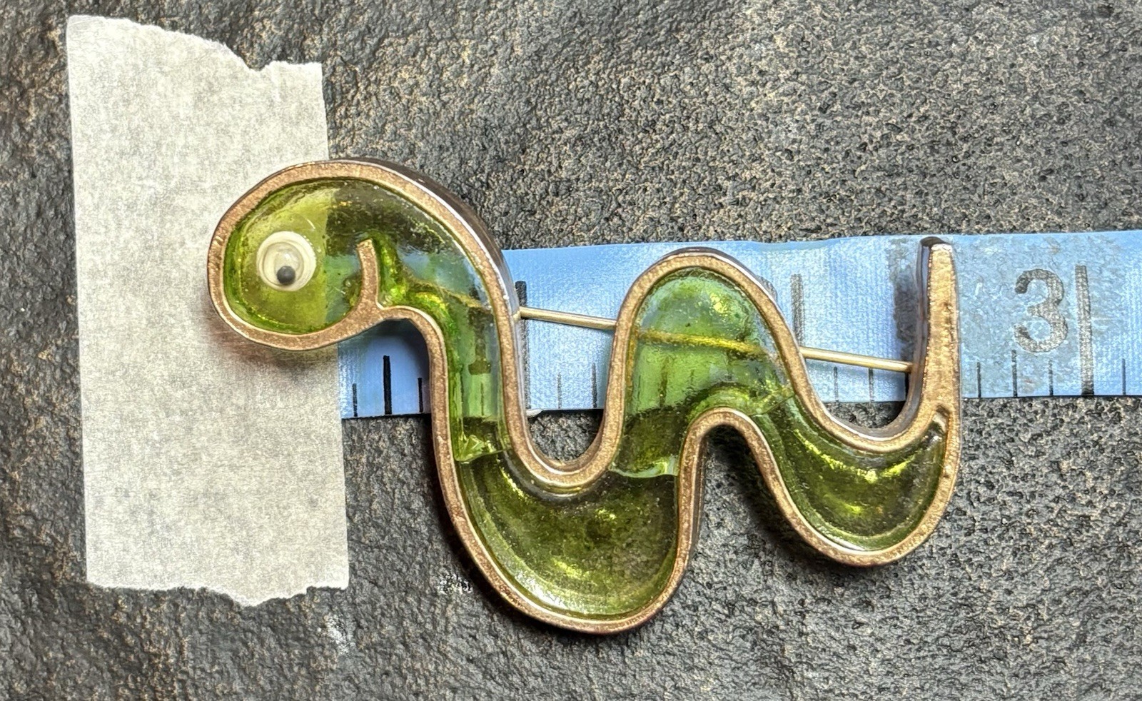 Vintage Lester Joy Plique-à-jour Green Snake Brooch
