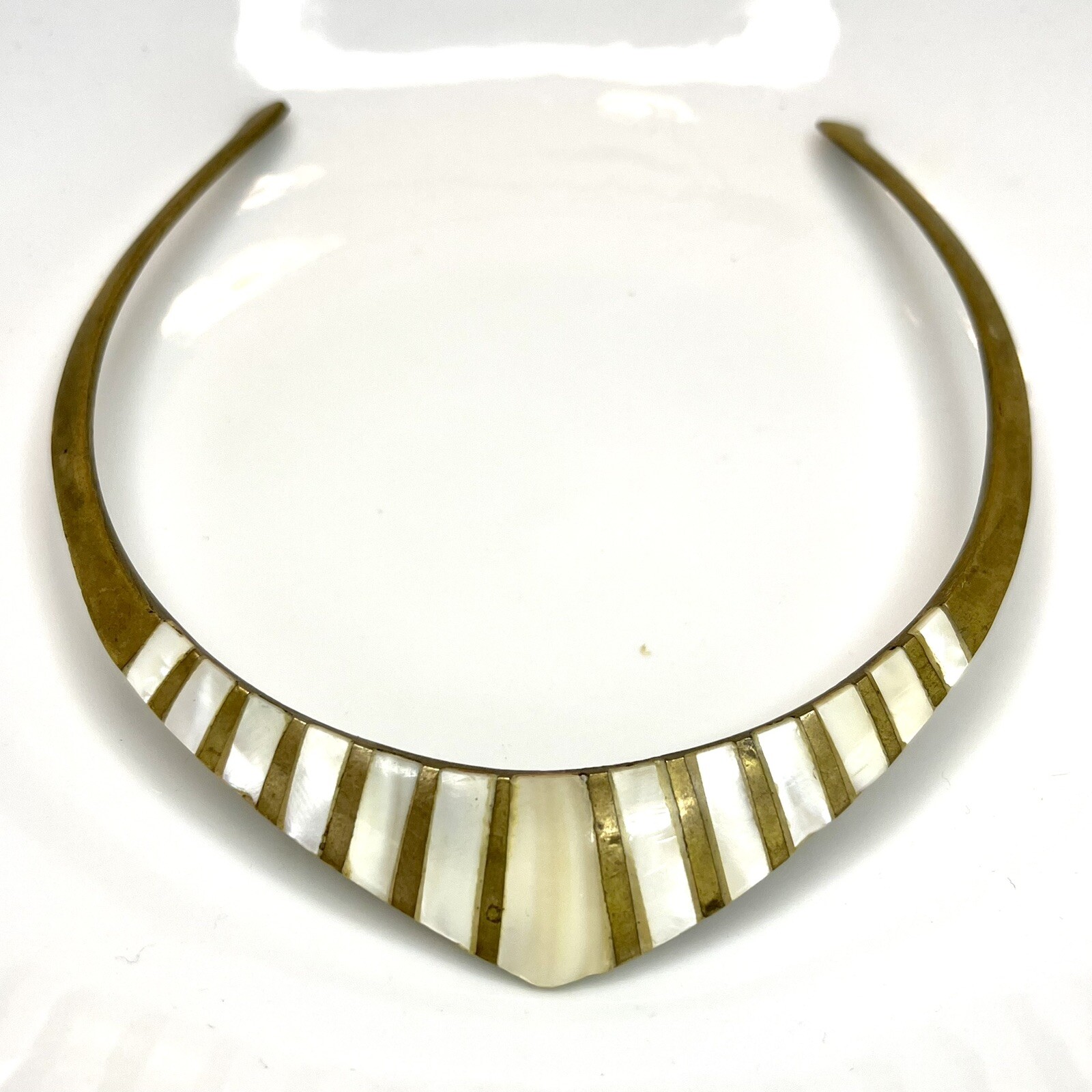 Vintage Mother of Pearl / Abalone Inlay and Brass Egyptian Style Collar Necklace