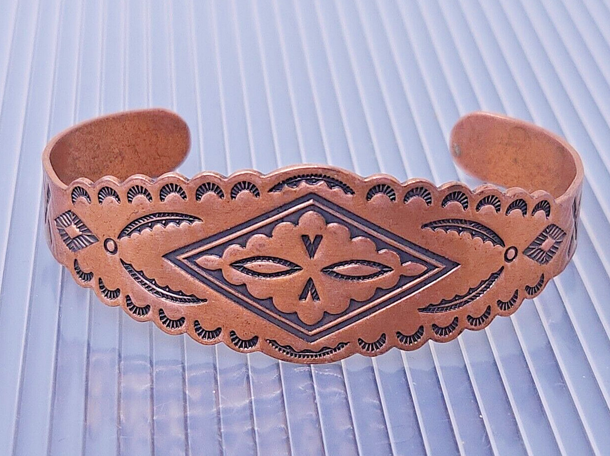 Vintage South Western Solid Copper Braided Cuff Wide Bracelet