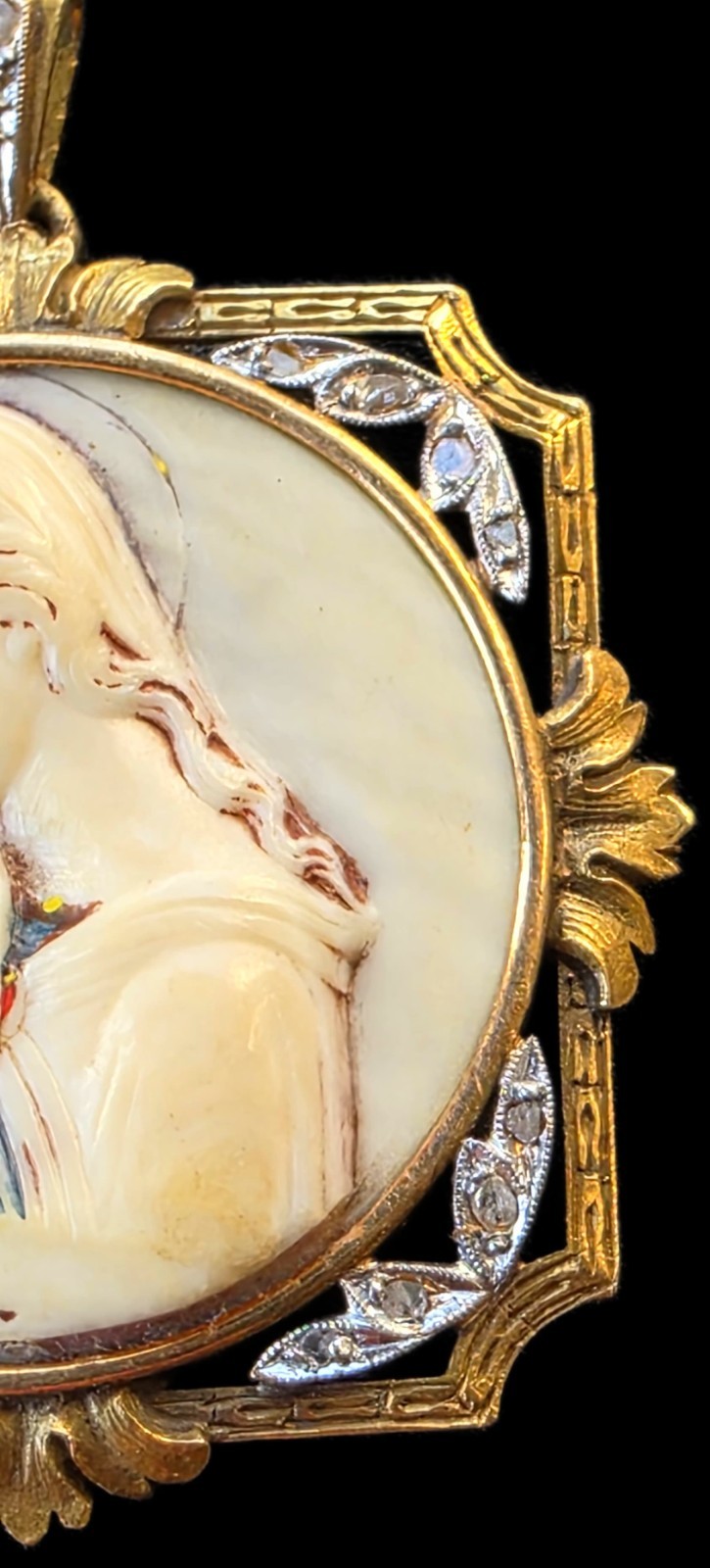 Antique Virgin Mary Medal Pendant 18k Gold Rose Cut Diamonds Catholic Art Deco