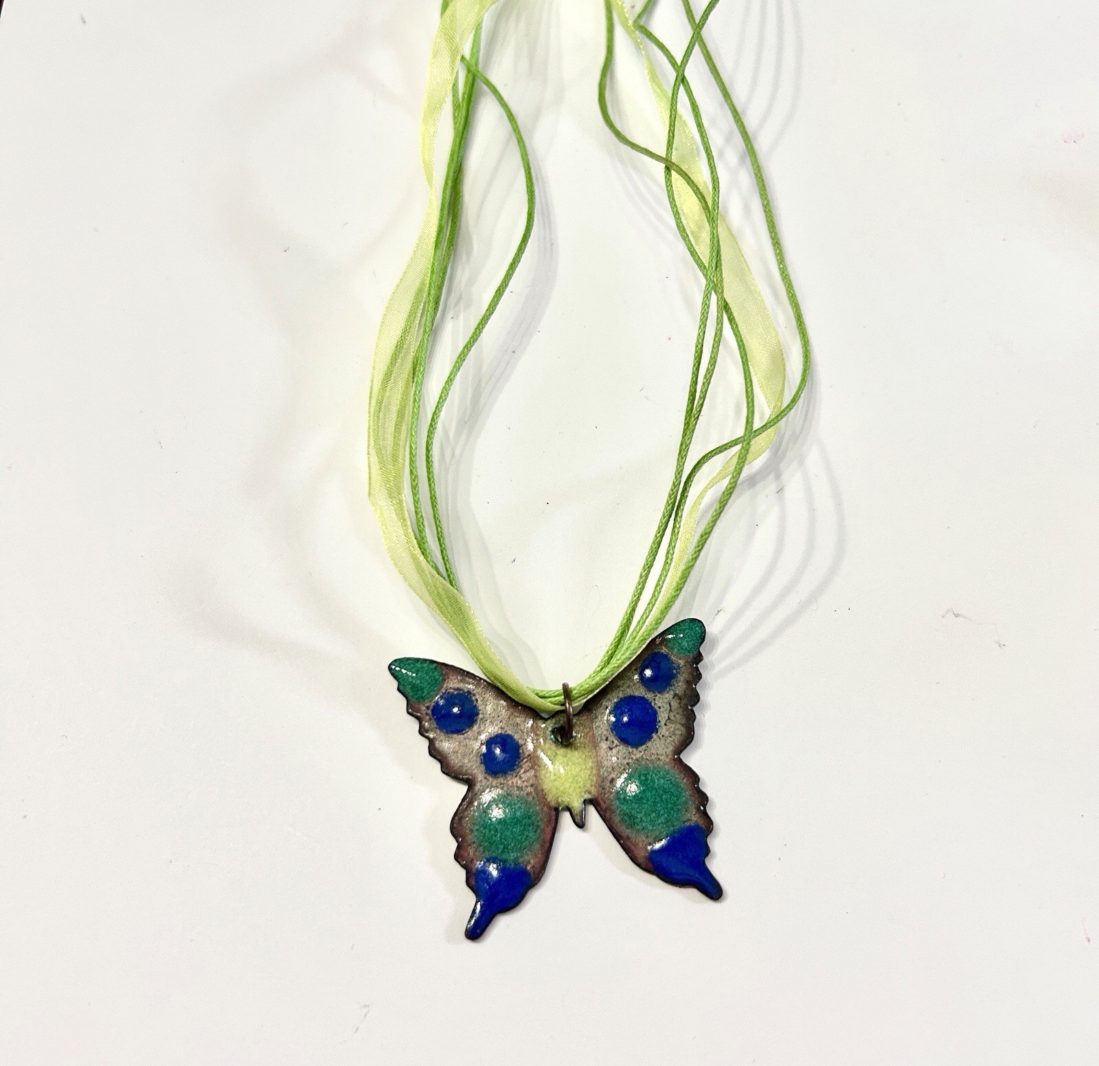 Enamel Glass Butterfly On Copper Necklace