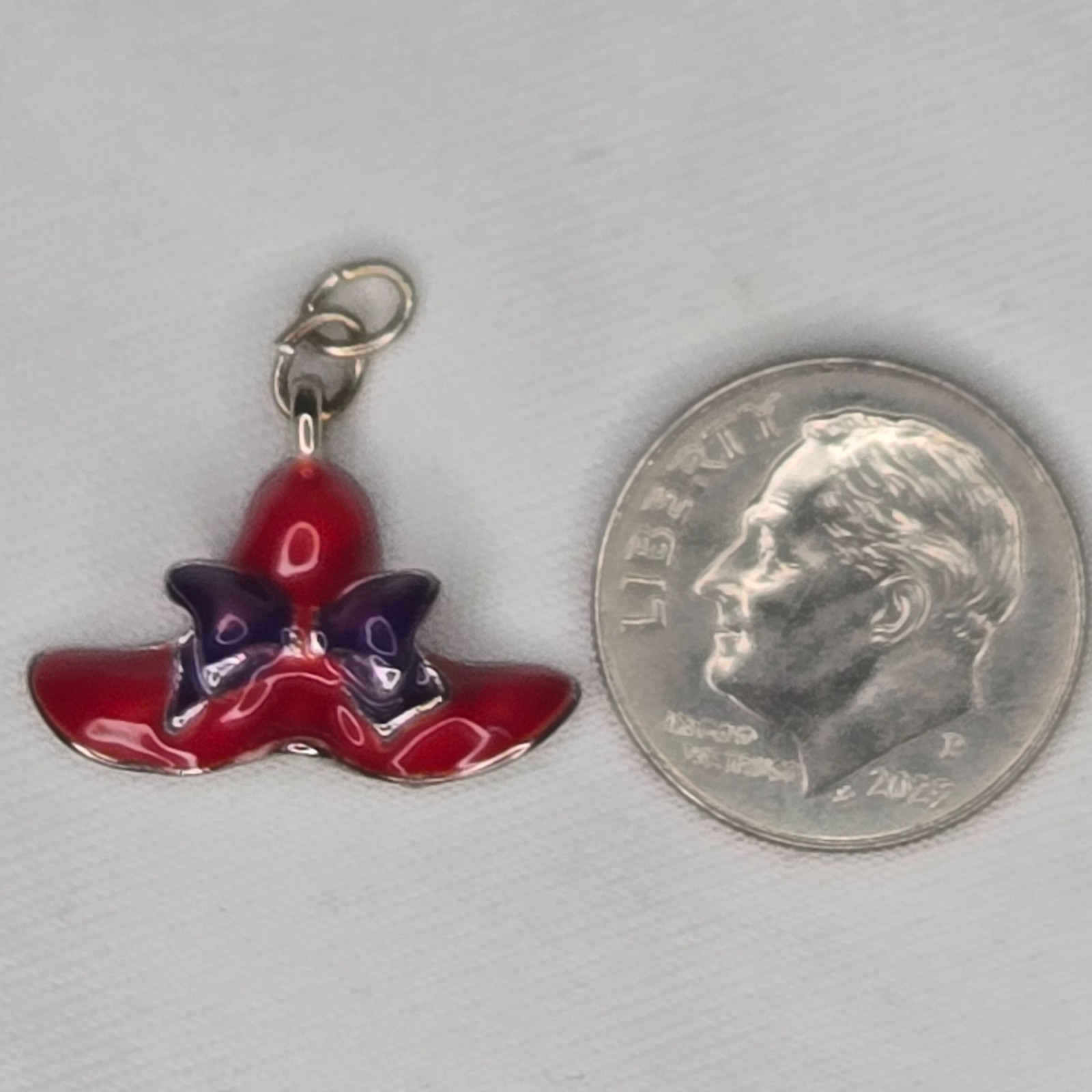 Vintage Red Hat Society Enamel Charm Purple Bow Silver Tone Pendant Jewelry Wome
