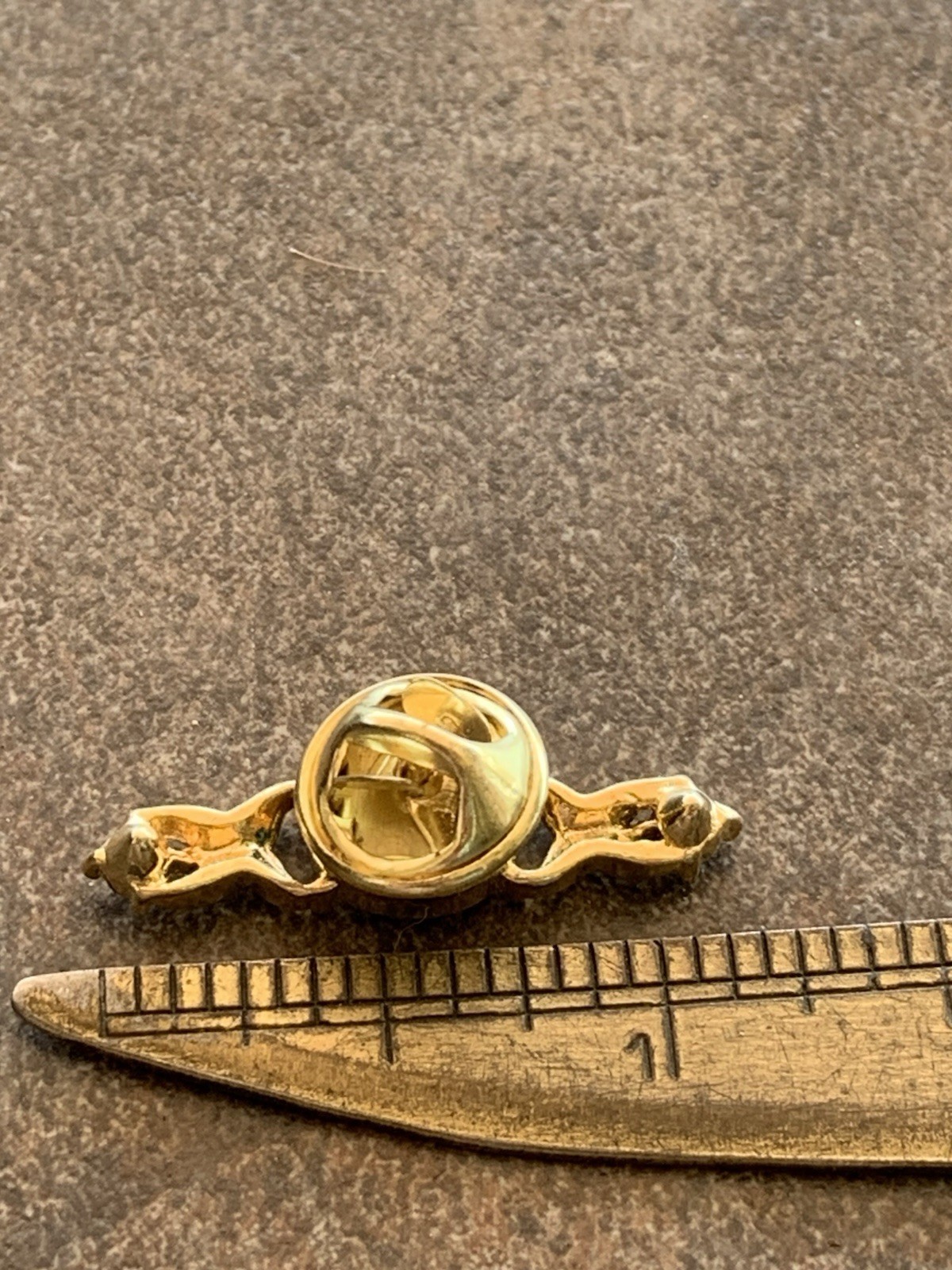 Vintage Tie Tack Lapel Bar Pin Gold Tone W/Deep Purple Stone And Rhinestones