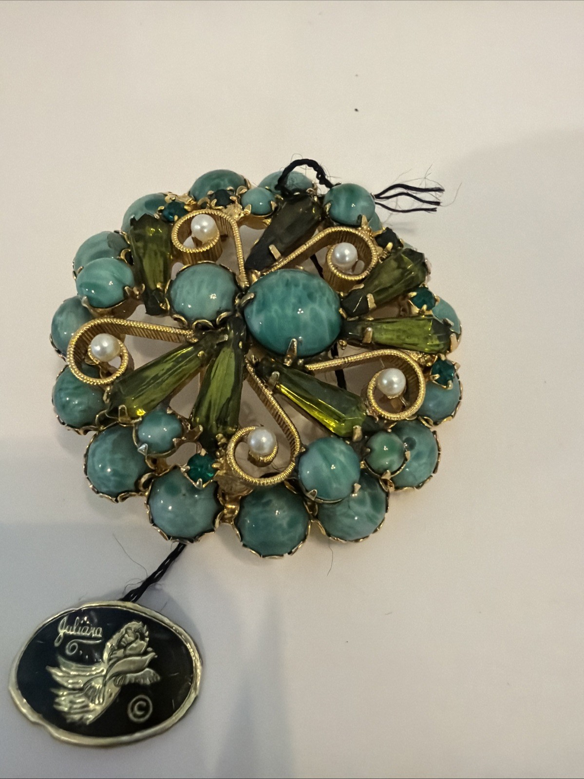 Vintage Juliana DeLizza & Elster Blue Aurora Borealis and Topaz Rhinestone W/Tag